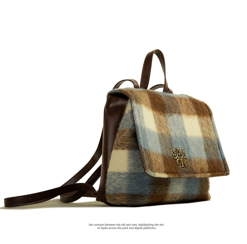 Genuine Goods British Style Woolen Plaid Contrast Color Handbag Autumn