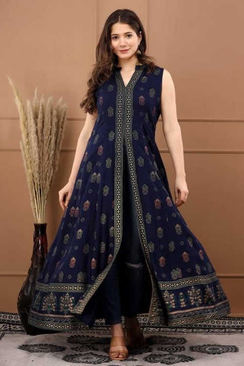 Viscose Rayon Stitched Anarkali Gown SIZE-M COLOR-BLUE