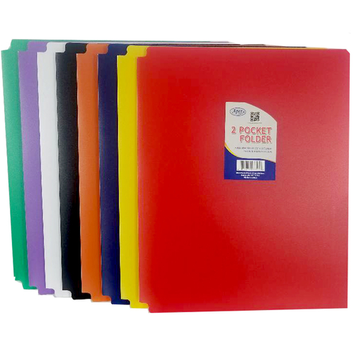 Apex Premium Plastic 2 Pocket Folders - Assorted Colors