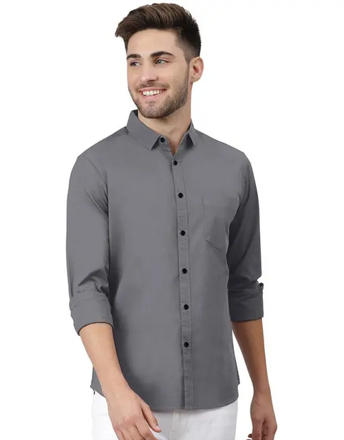 Men Regular Fit Washed Casual Shirt Grey Size XL