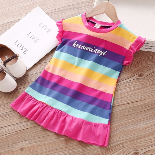 New Toddler Baby Kids Girls Ruched Rainbow Striped