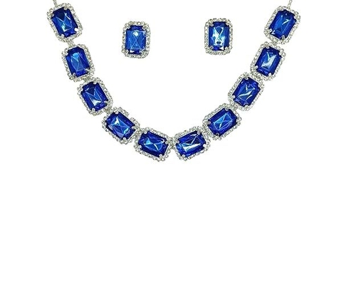 Emporium Crystal Stone Studded Necklace and Earrings Set for Women and