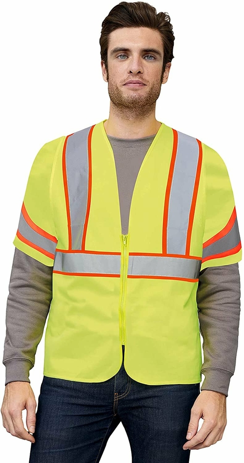 25 Pack High Visibility Safety Vests with Orange Trim Silver Tape.