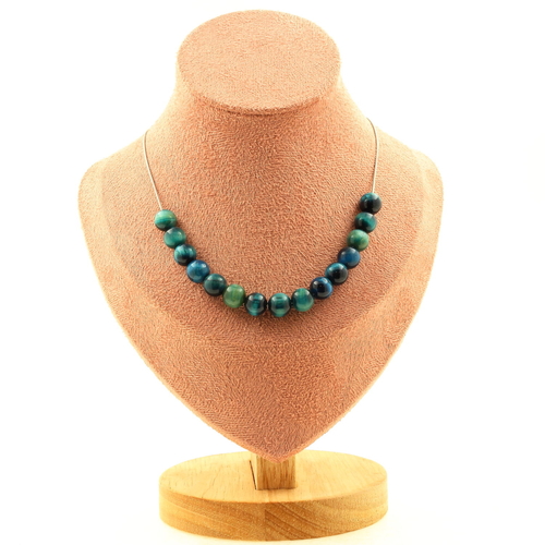 Light blue Tiger's Eye 8 mm 15 beads necklace