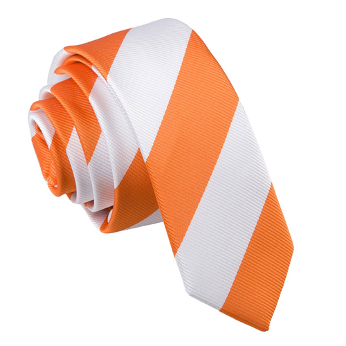 Striped Skinny Tie - Orange & White
