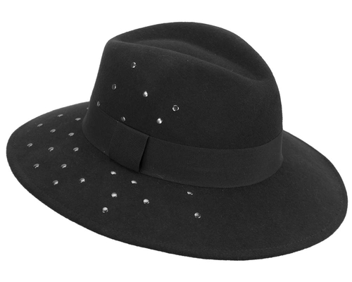 Exclusive wide brim black fedora felt hat