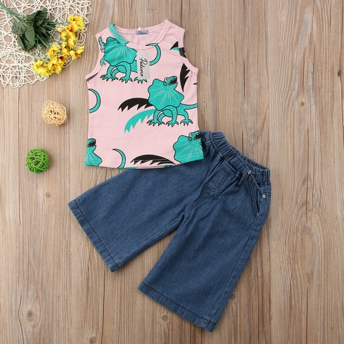 Baby Girls Dinosaur Casual Vest Tops Loose Jeans