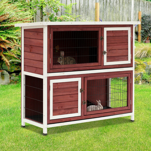 PawHut 48" 2 Story Wooden Rabbit Hutch Elevated Bunny Cage  with