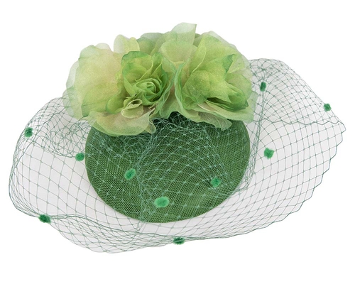 Green ladies pillbox fascinator with veil