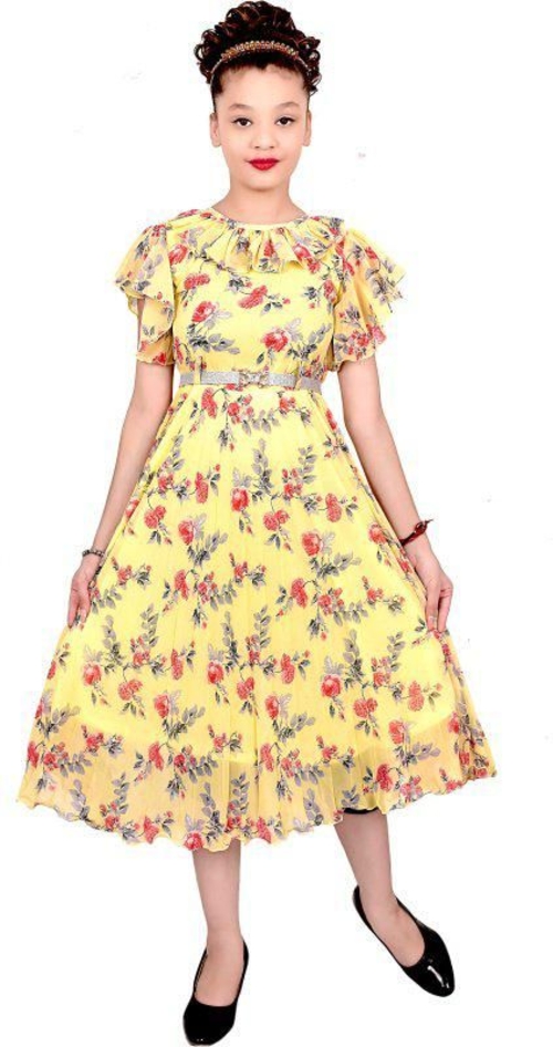 Girls Full Length Party Net Dress (Size-3-4YEAR) (Color-YELLOW)