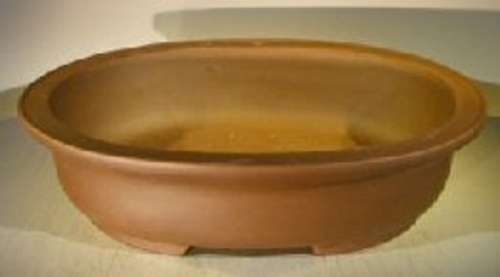 Tan Unglazed Ceramic Bonsai Pot - Oval 16.5" x 13.25" x 3.75" OD14.25"