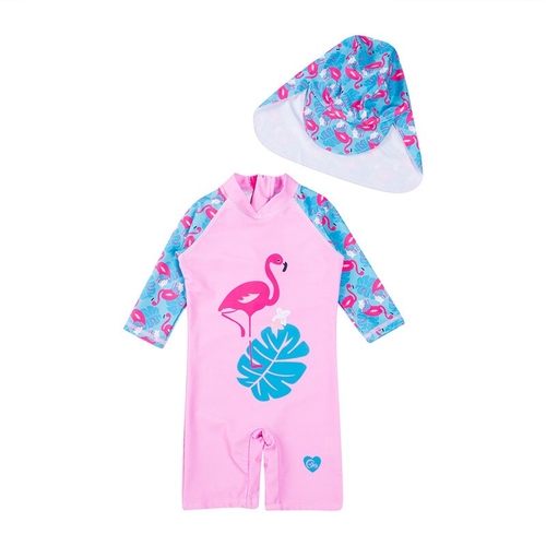 Fashion Kids Girls Flamingo Swimwear Sets Long