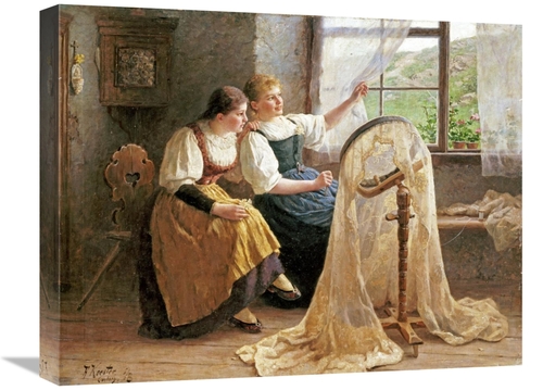 Global Gallery GCS-266690-22-142 22 in. Zwei Madchen Am Strickrahmen A