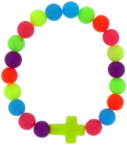 Solid Rock Jewelry 144793 Elastic Plastic with Yellow Cross Bracelet