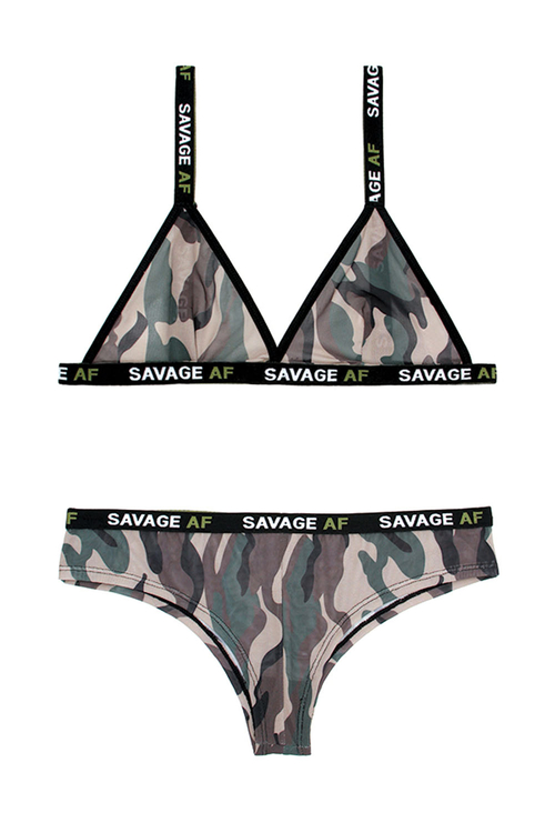 Savage Af Bralette and Cheeky Panty - Forest Camo - L/xl