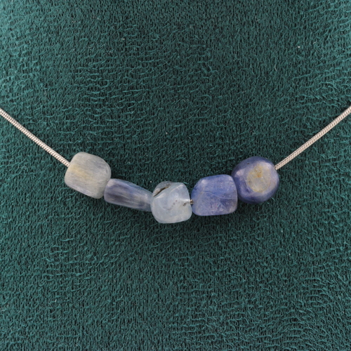 Blue kyanite from Brazil 5 beads necklace. 