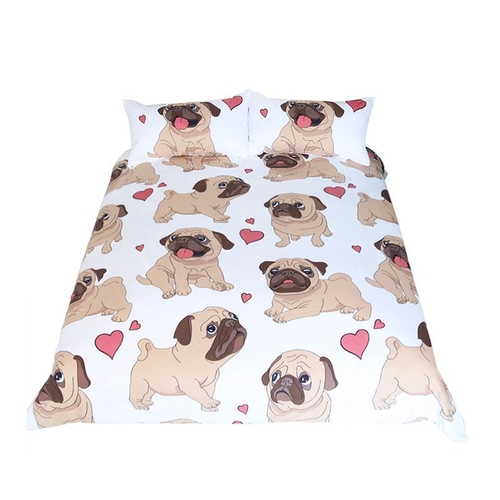 Hippie Pug Bedding Set Queen Size Animal Cartoon