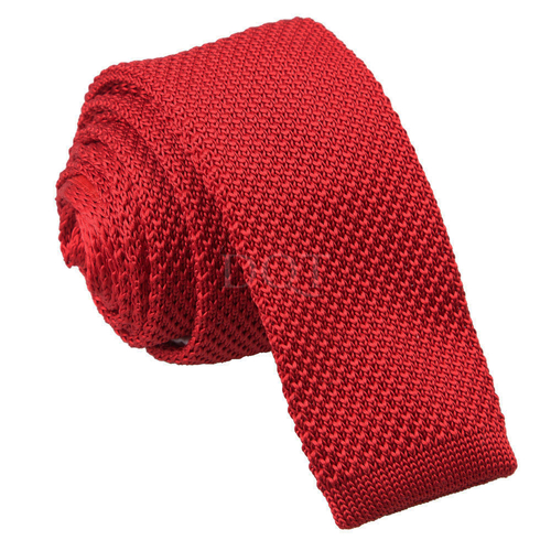 Plain Knitted Skinny Tie - Crimson Red