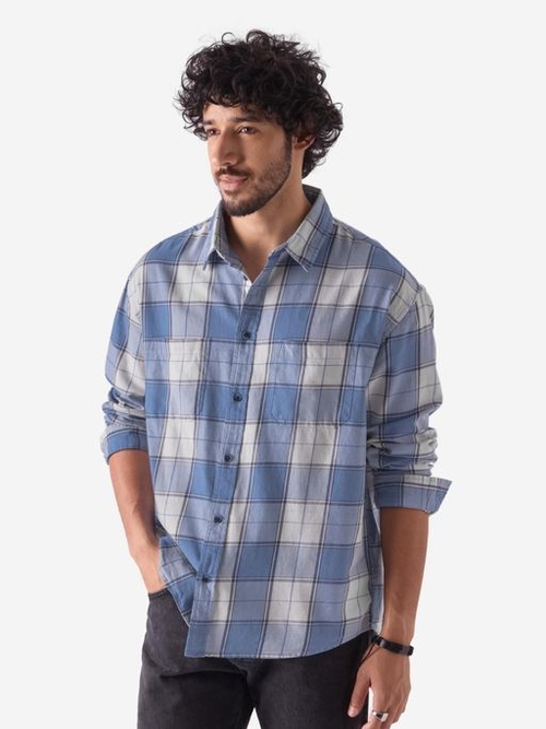 Checks Scuba Dive Men Relaxed Shirt (Size-S)(Color-BLUE)