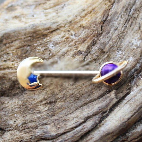 Gold Galaxy Planet & Moon Nipple Bar