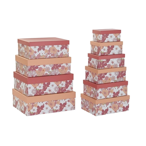Set of Stackable Organising Boxes DKD Home Decor Fuchsia White Peach