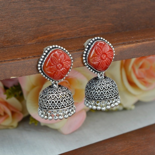 Silver Pearl Drop Boho Jhumki Earrings For Women & Girls (Size-4X2CM)