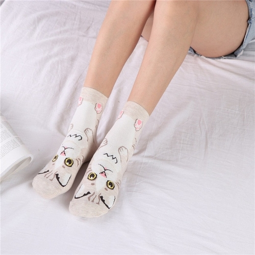 Fashion Women Socks 3D Cat Striped Cartoon