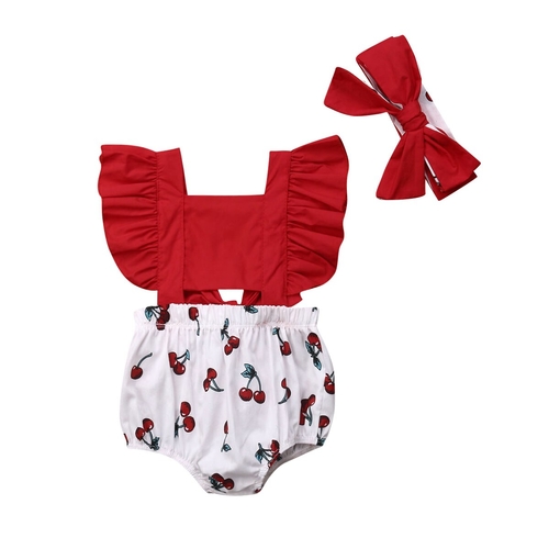 Infant Kid Baby Girl Ruffle Cherry Adjustable