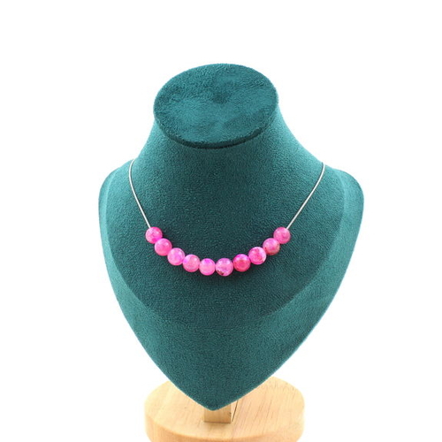 Fuchsia cracked Agate 10 bead necklace 8 mm.