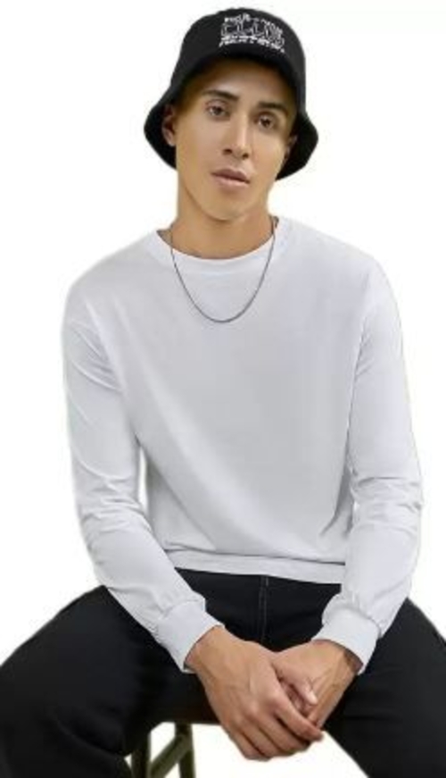 Oversized Men Solid Hooded Neck Pure Cotton White T-Shirt M