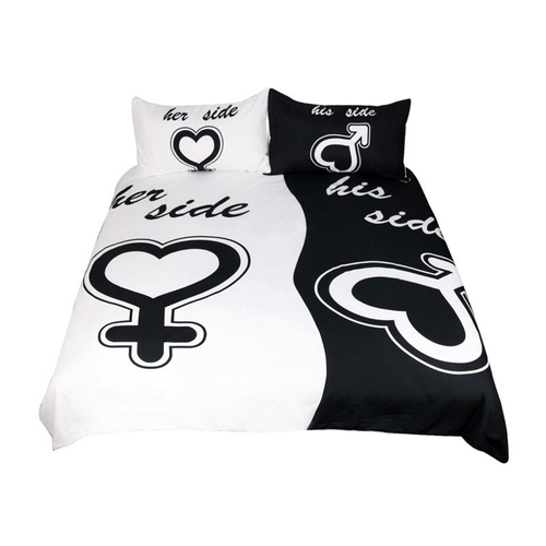 His & Her Side Bedding Set Black and White Couple