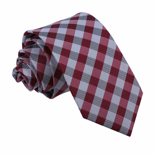 Gingham Check Slim Tie - Dark Red
