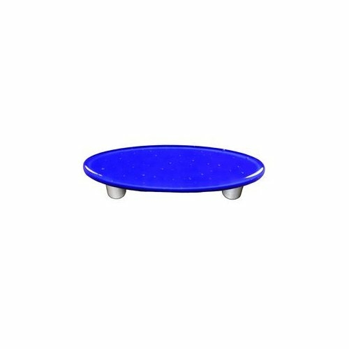 Hot Knobs HK1030-POA Deep Cobalt Blue Oval Glass Cabinet Pull - Alumin