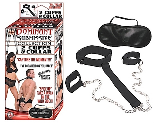Dominant Submissive Collection 2 Cuffs and Collar  - Black