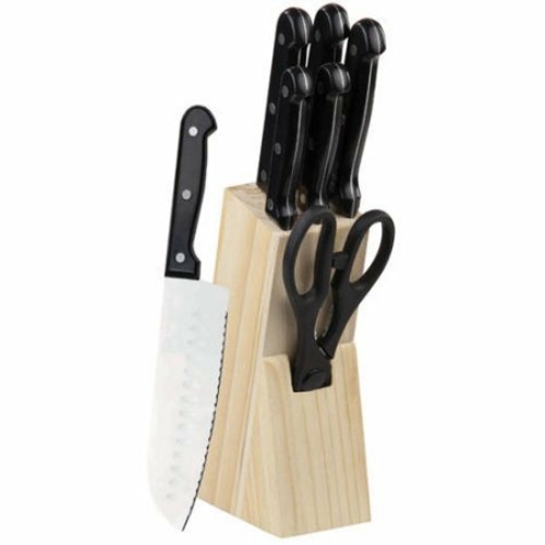 Home Basics KS44842 Knife Set with Block, Black - 7 Pieces