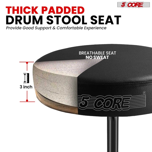5Core Drum Throne Adjustable Guitar Stool Padded Drummer Seat for