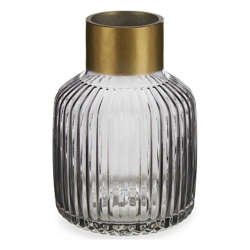 Vase Stripes Grey Golden Glass (14,5 x 22 x 14,5 cm)