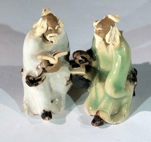 Ceramic FigurineTwo Men Sitting On A Bench - 2"Color: Light Green &