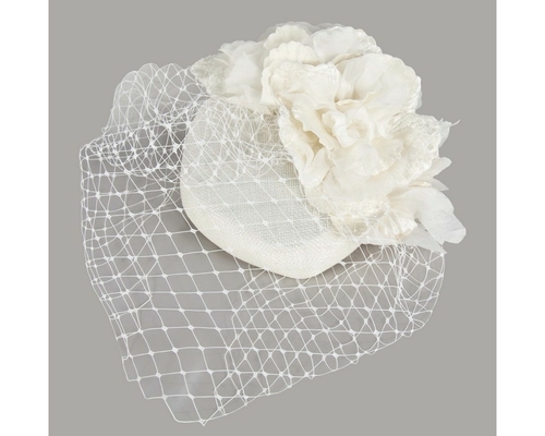 Cream pillbox with flower & veil 