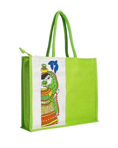 Mehendi green durga printed Jute bag