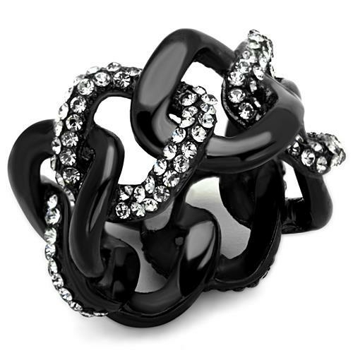 Women IP Black Stainless Steel Ring with Top Grade Crystal in Black Di