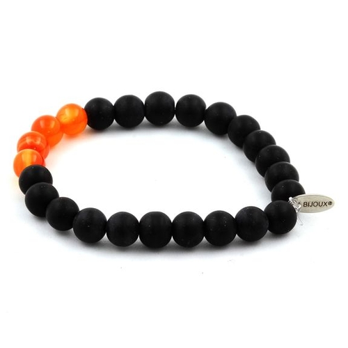 Matte Black Onyx + Banded Agate Bracelet 8 mm.