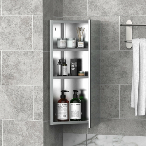 HOMCOM Wall mounted Bathroom Corner Mirror Storage Cabinet Stainless