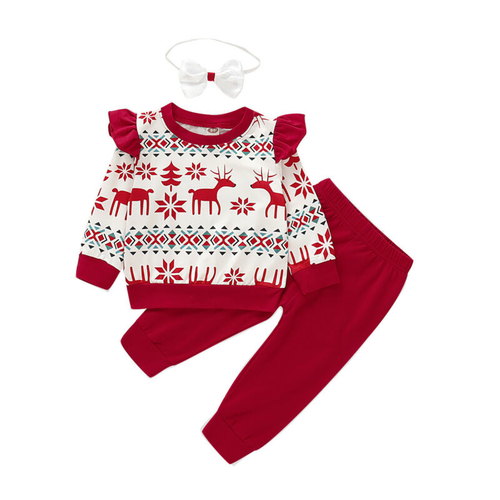 Pudcoco Autumn Christmas Print Toddler Kids Baby