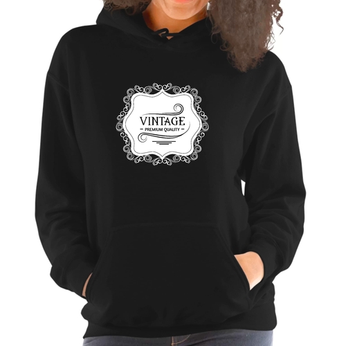 Womens Hoodie - Vintage Premium Quality White Black Illustration
