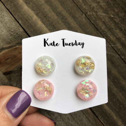 Gold Flake Double Set of Druzy Like 12mm Earrings