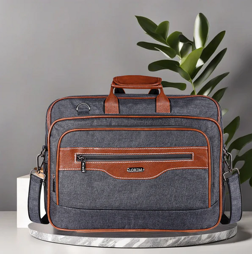 LOREM Grey & Tan Color Linen fabric 28L Messenger Bag For Men BG107