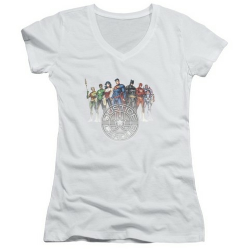 Trevco Jla-Circle Crest Junior V-Neck Tee- White - Small