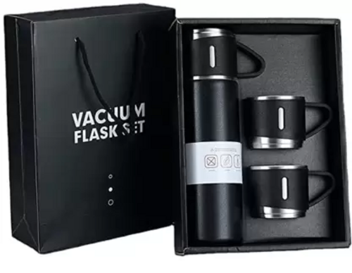 Vacuum Flask with 2 Cups Insulated Double Wall Stainless Steel Flask