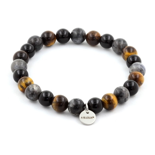 Tiger's Eye + Labradorite + Black Agate Bracelet 8 mm Beads.